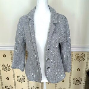 Eci New York Sweater/Blazer Silver Sequined Evening Jacket M Crystal Buttons